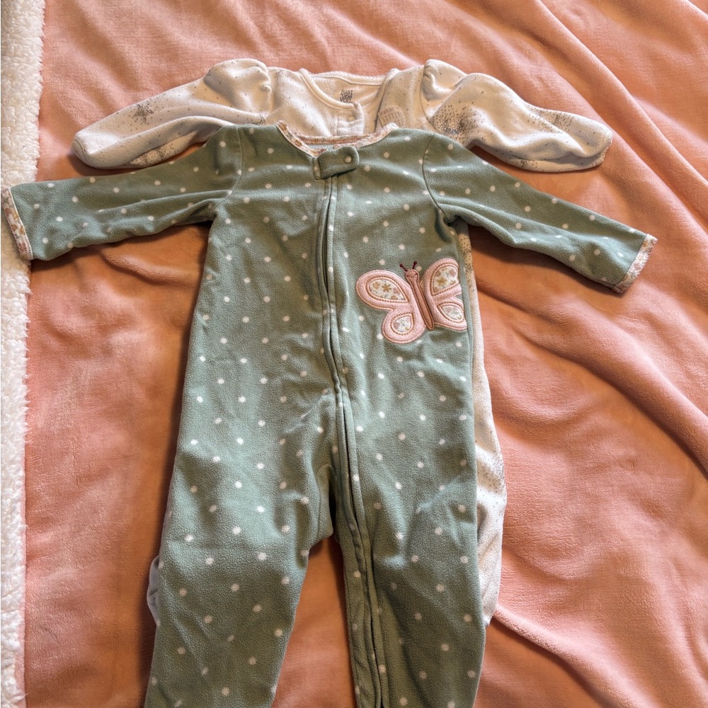 Carter's Green and White Polka Dot Footie with Butterfly